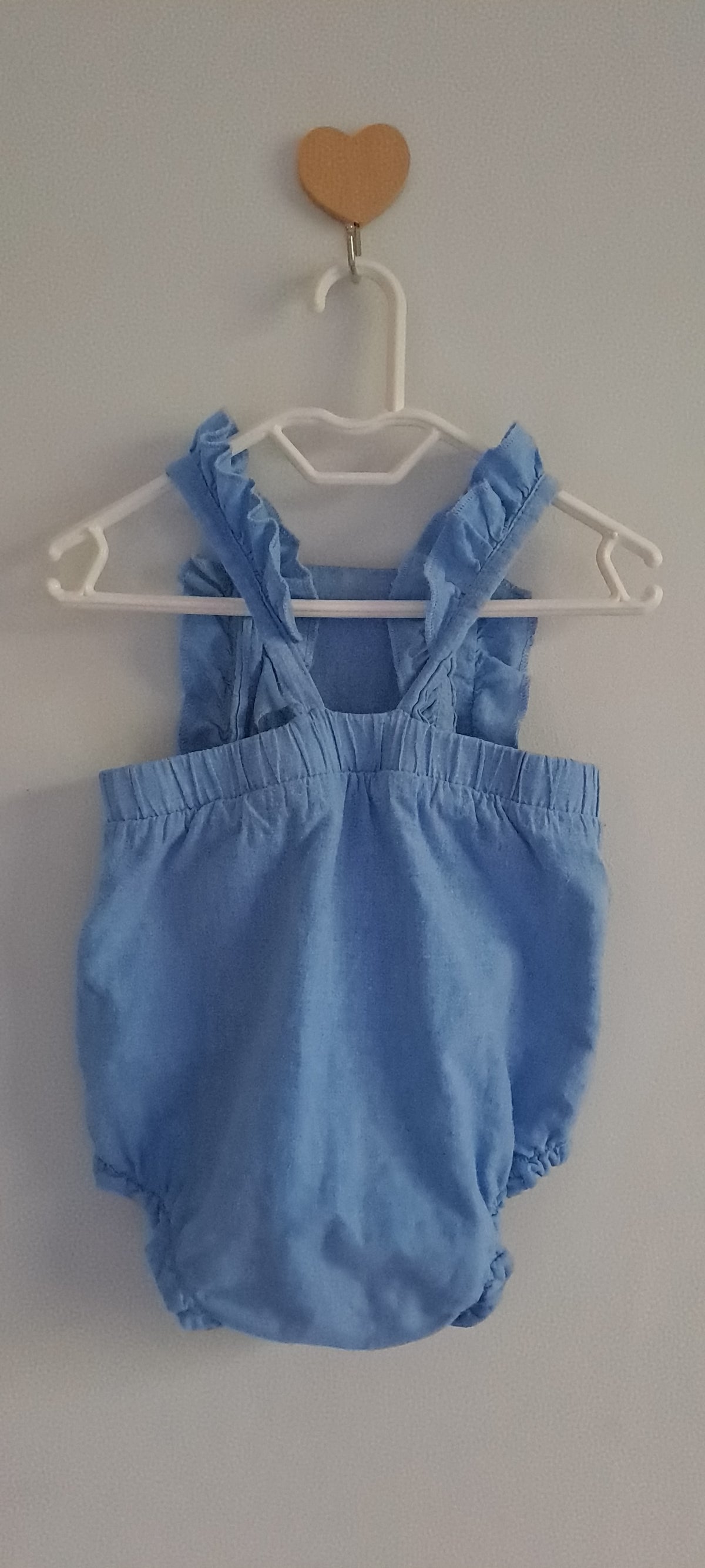 H&M Baby Girls Blue Organic Cotton Ruffle Overall Romper 4-6 Months