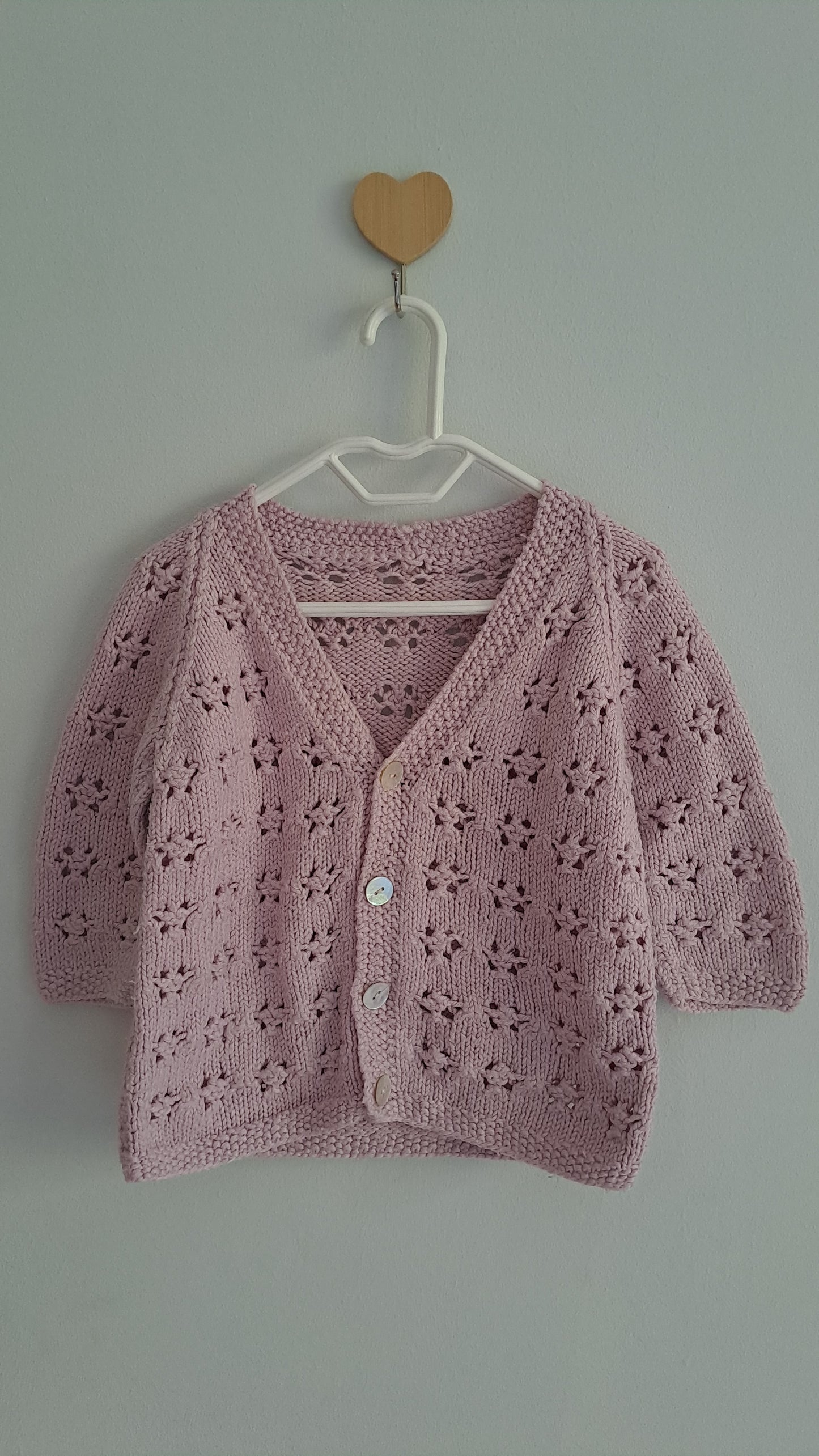 Dainty Knitted Jersey Light Purple with Shell Buttons 6-12 Months