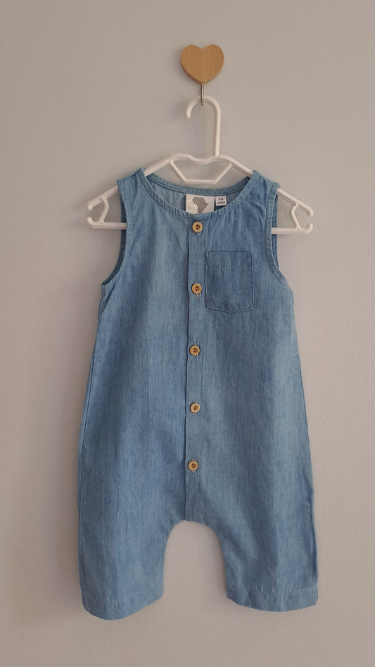 Soft Denim Button Down Romper Home Grown Africa 3-6 Months