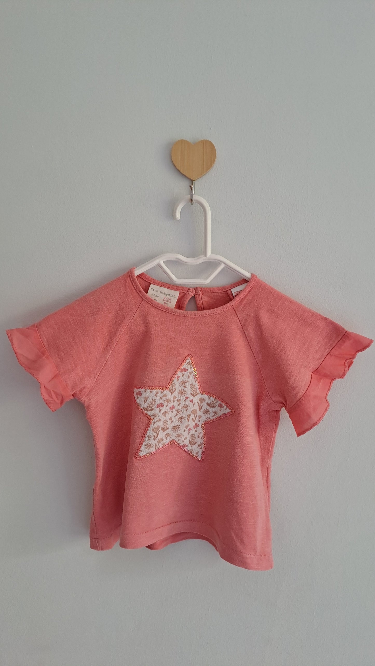 Coral Short Sleeved Shirt with Star and Ruffle Sleeves Zara 9-12 Months