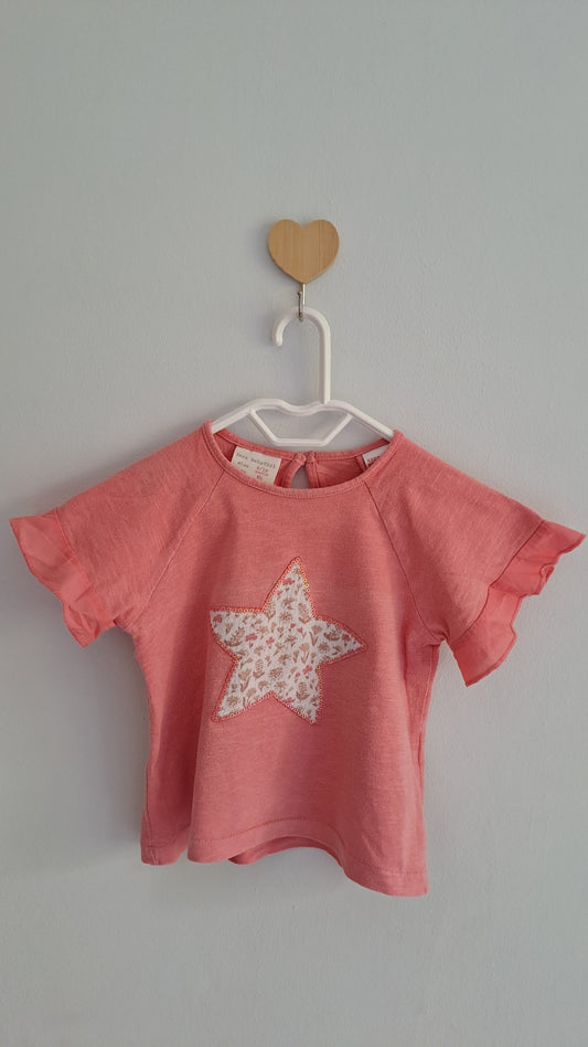 Coral Short Sleeved Shirt with Star and Ruffle Sleeves Zara 9-12 Months