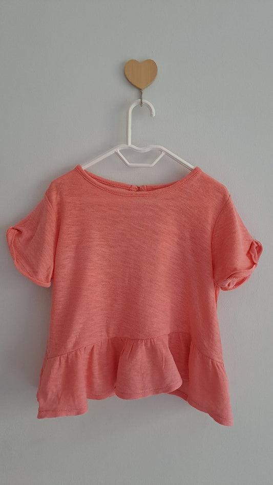 Linen & Cotton Ruffle Coral Top H&M 9-12 Month