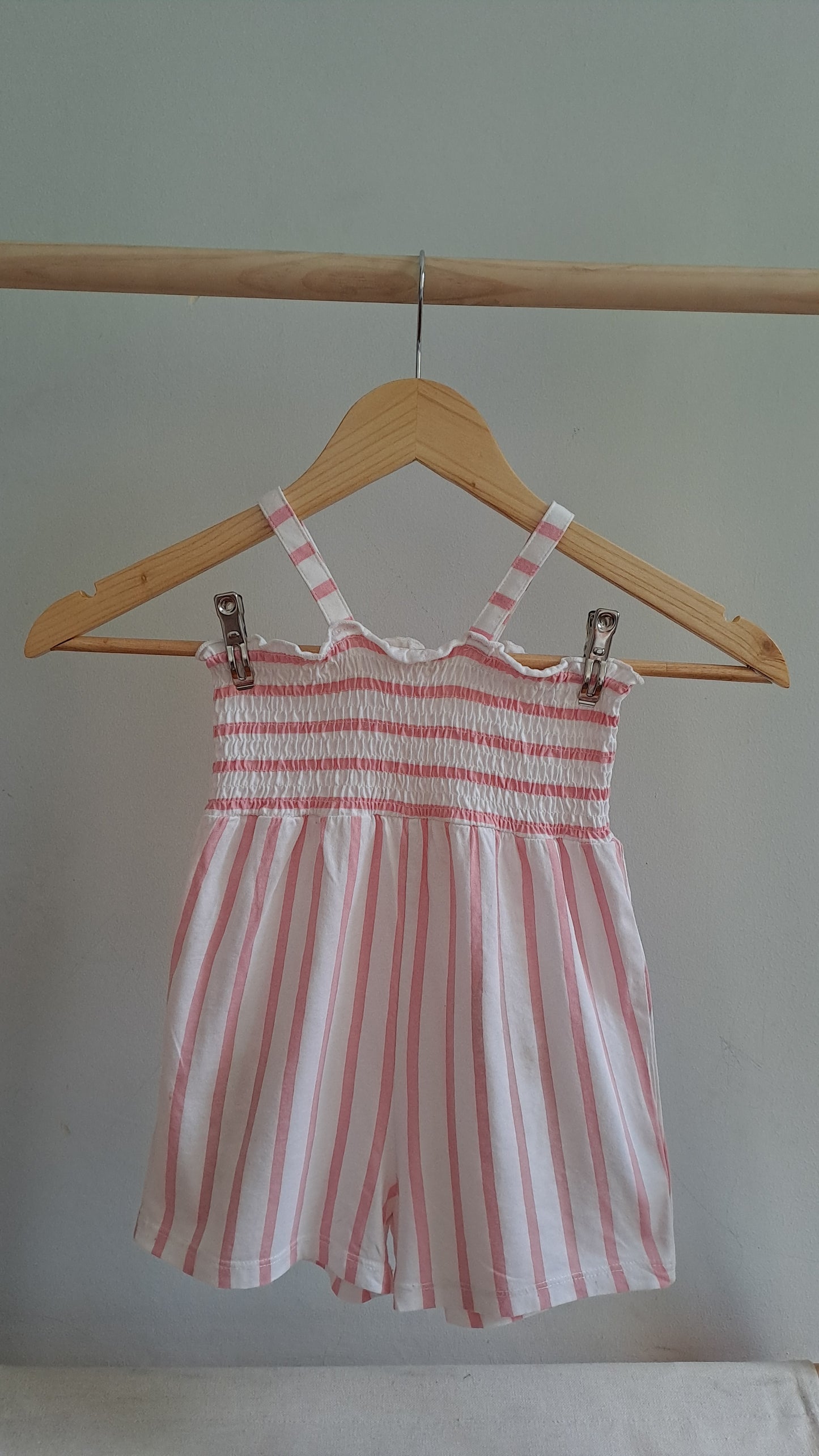 White & Pink Striped Playsuit H&M 12-18 Months