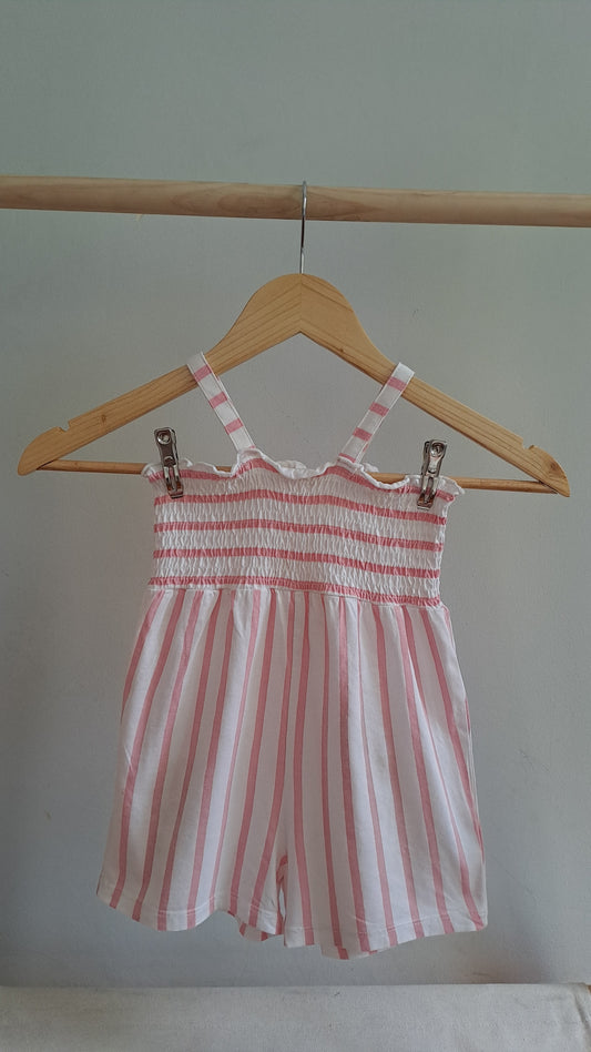 White & Pink Striped Playsuit H&M 12-18 Months