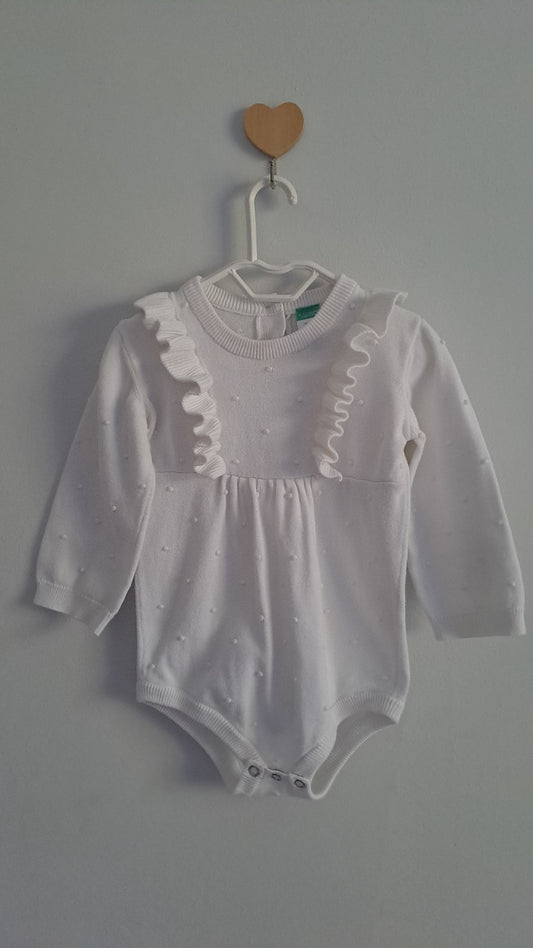 Frill Bodysuit White Jersey Ackermans 6-12 Months