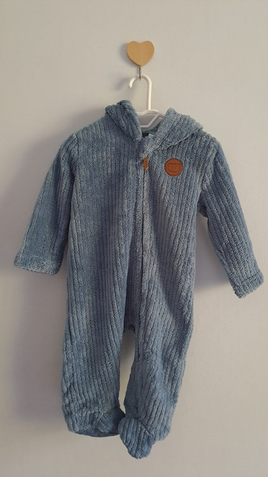 Blue Ribbed Fleece Onesie With Hood Ackermans 3-6 Months