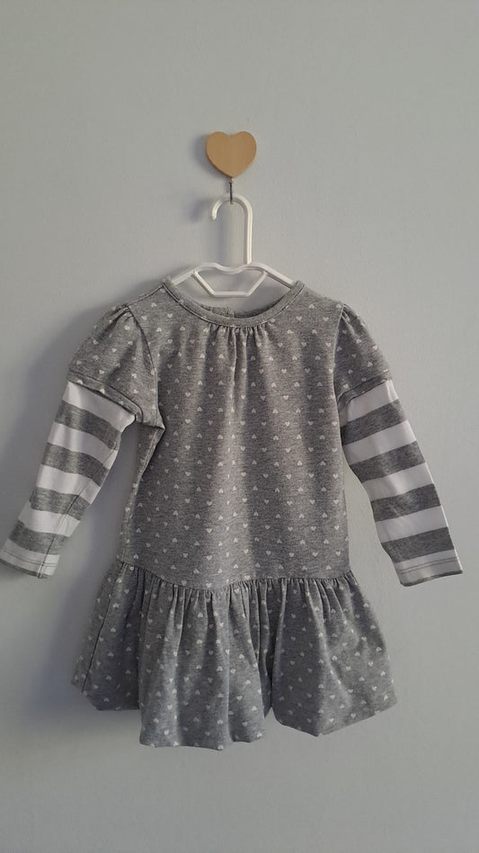 Long Sleeve Grey Dress With Hearts Baby Gap 12-18 Months