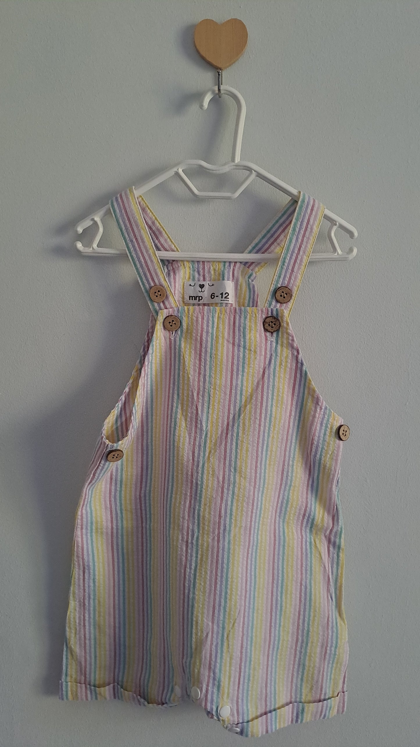 Pastel Candy Stripe Dungarees Mr Price Wooden Buttons 6-12 Months