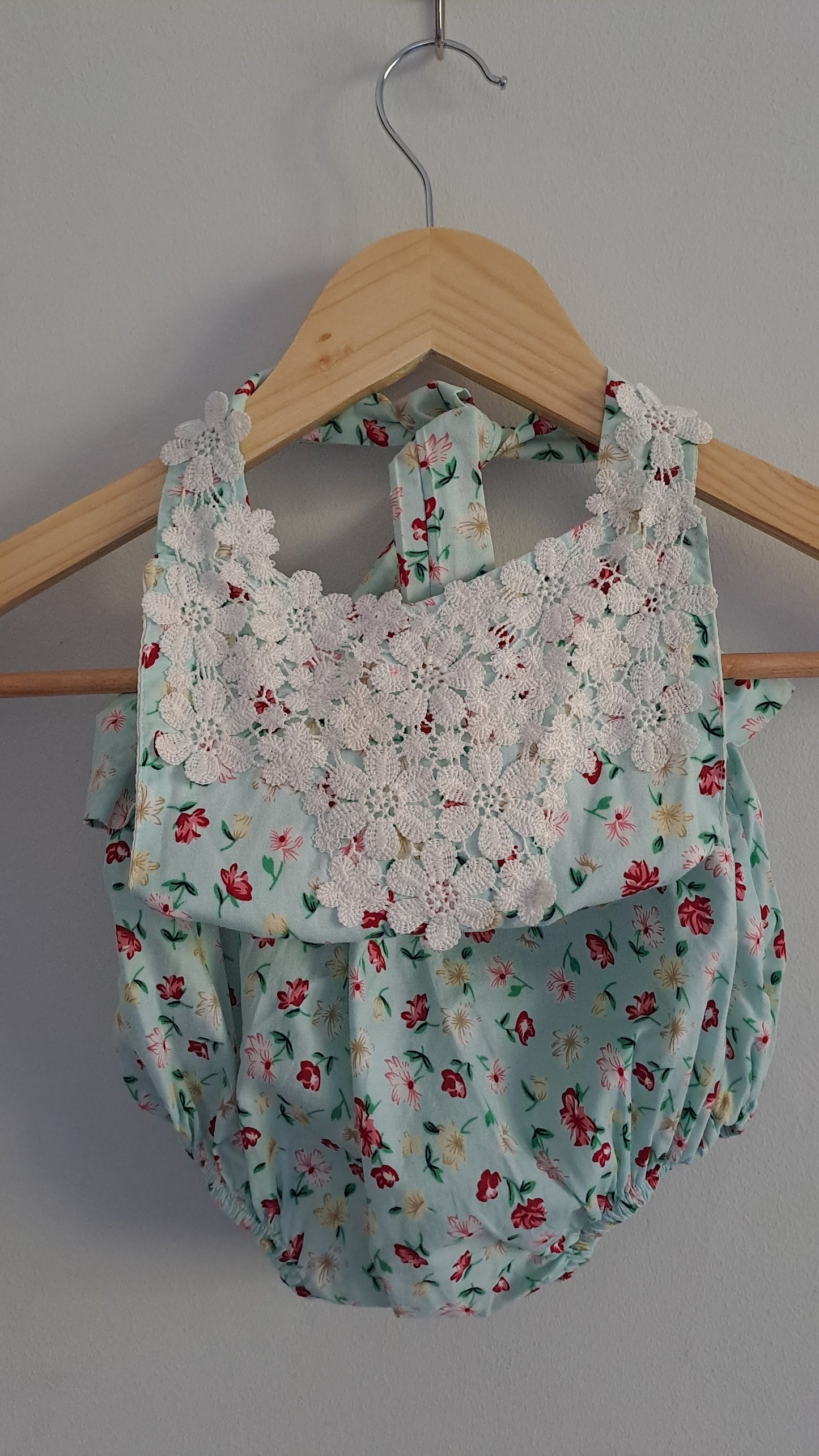 Sunsuit With Vintage Floral Pattern And Lace No Label 6-12 Months