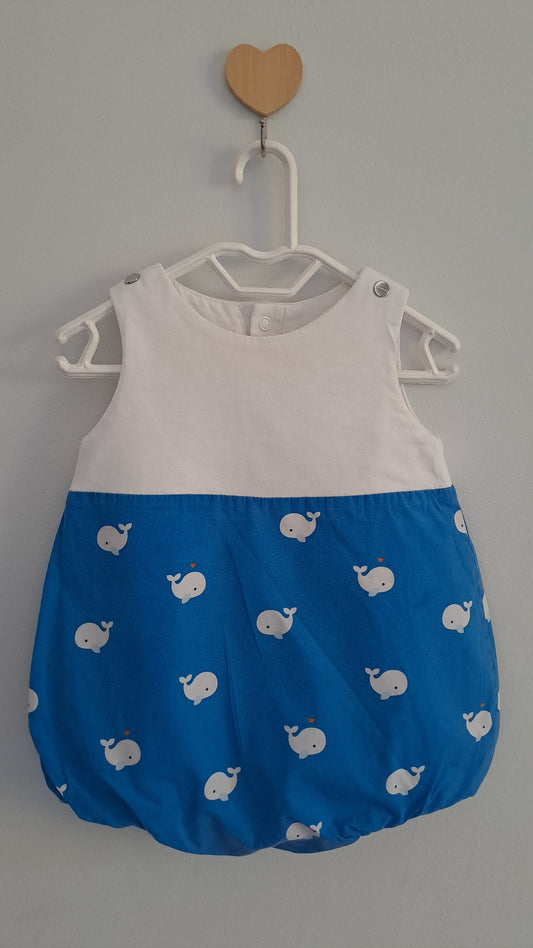 Jacadi Paris Two-Material Baby Romper with Whale Print 6-12 Months