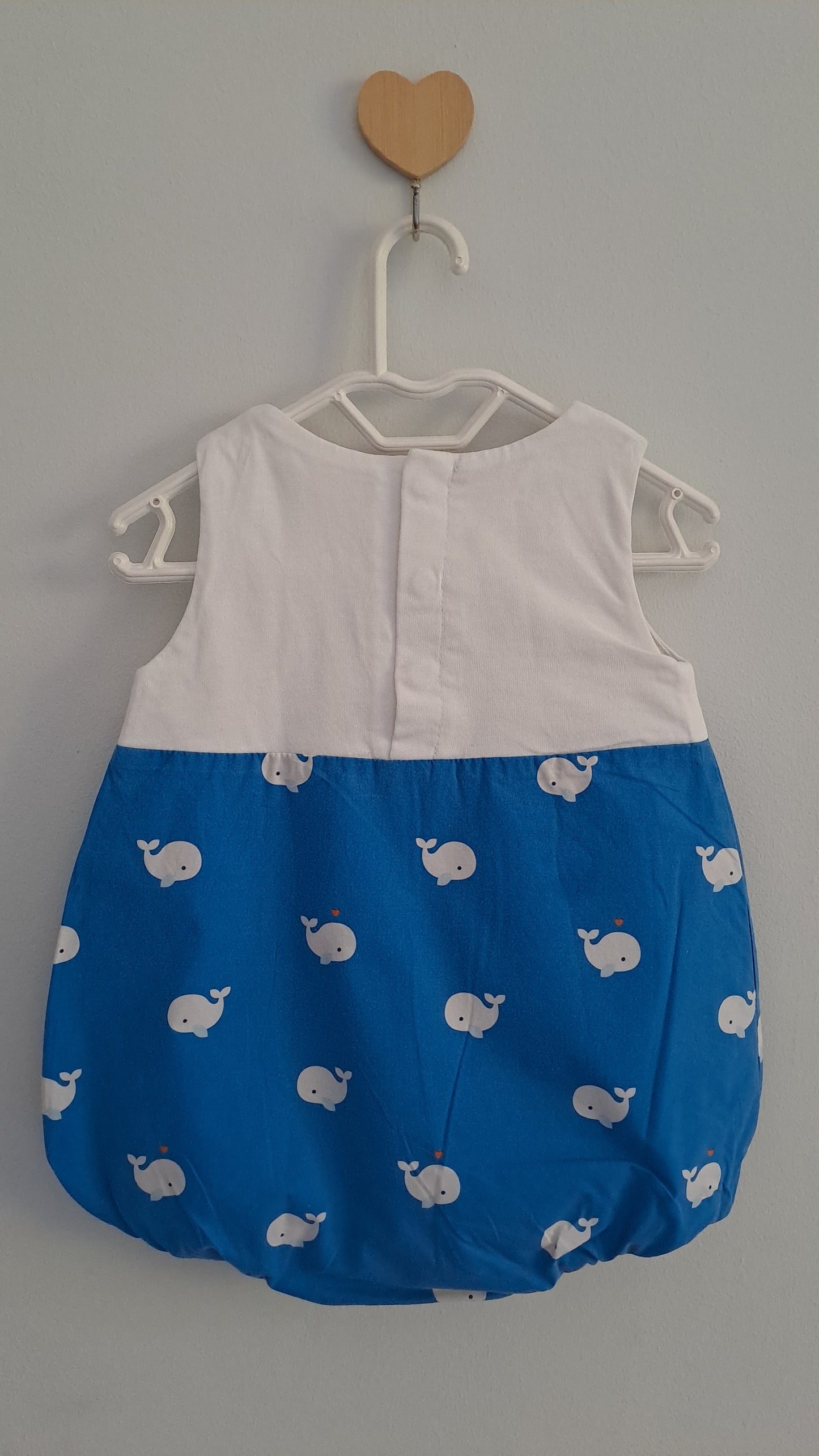 Jacadi Paris Two-Material Baby Romper with Whale Print 6-12 Months