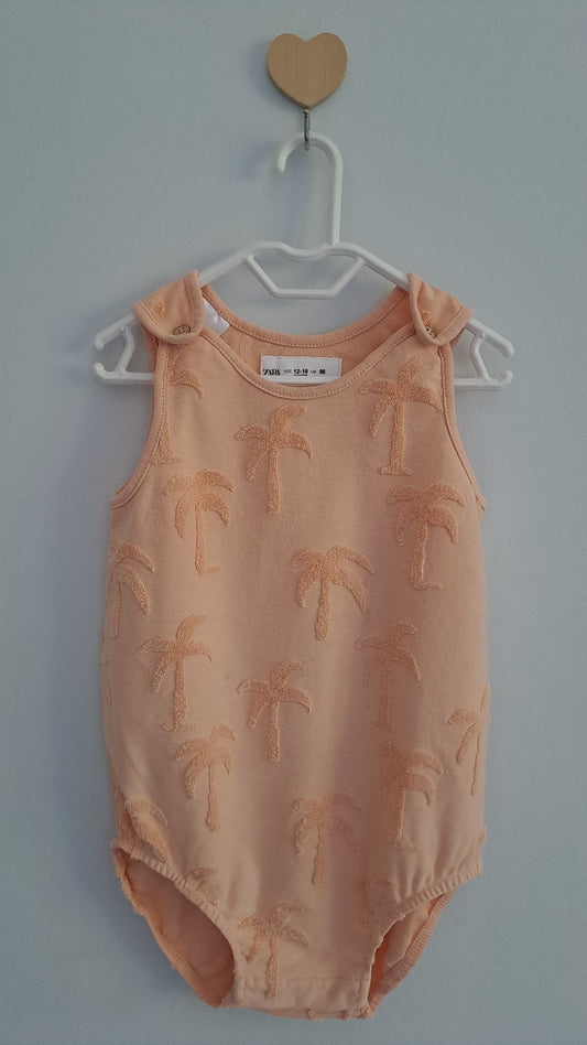 Peach Zara Bodysuit Embossed Palm Trees 12-18 Months