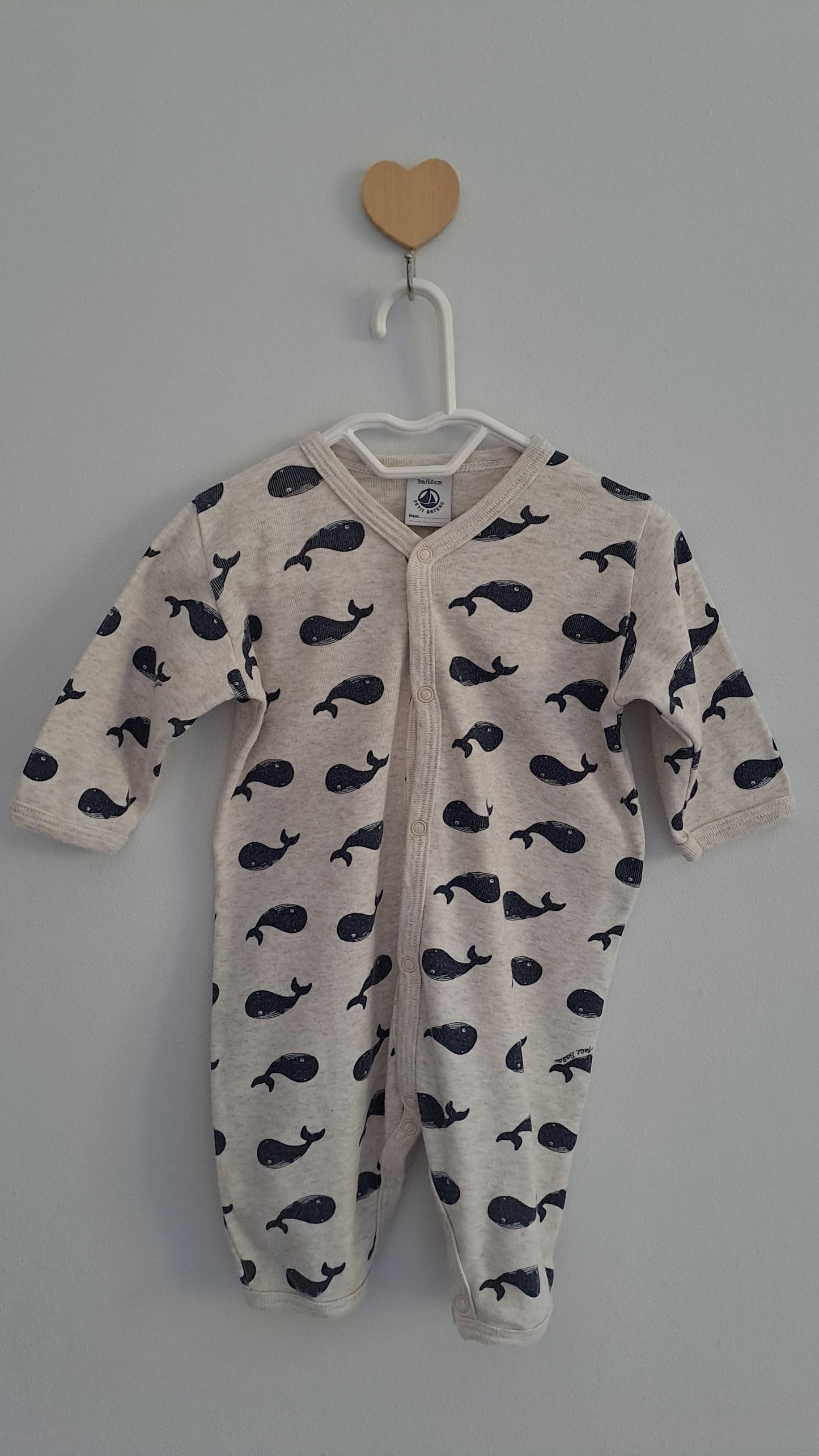 Petit Bateau Whale Print Sleepsuit 0-3 Months