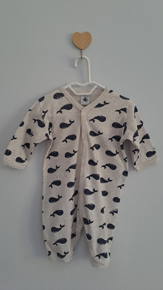 Petit Bateau Whale Print Sleepsuit 0-3 Months