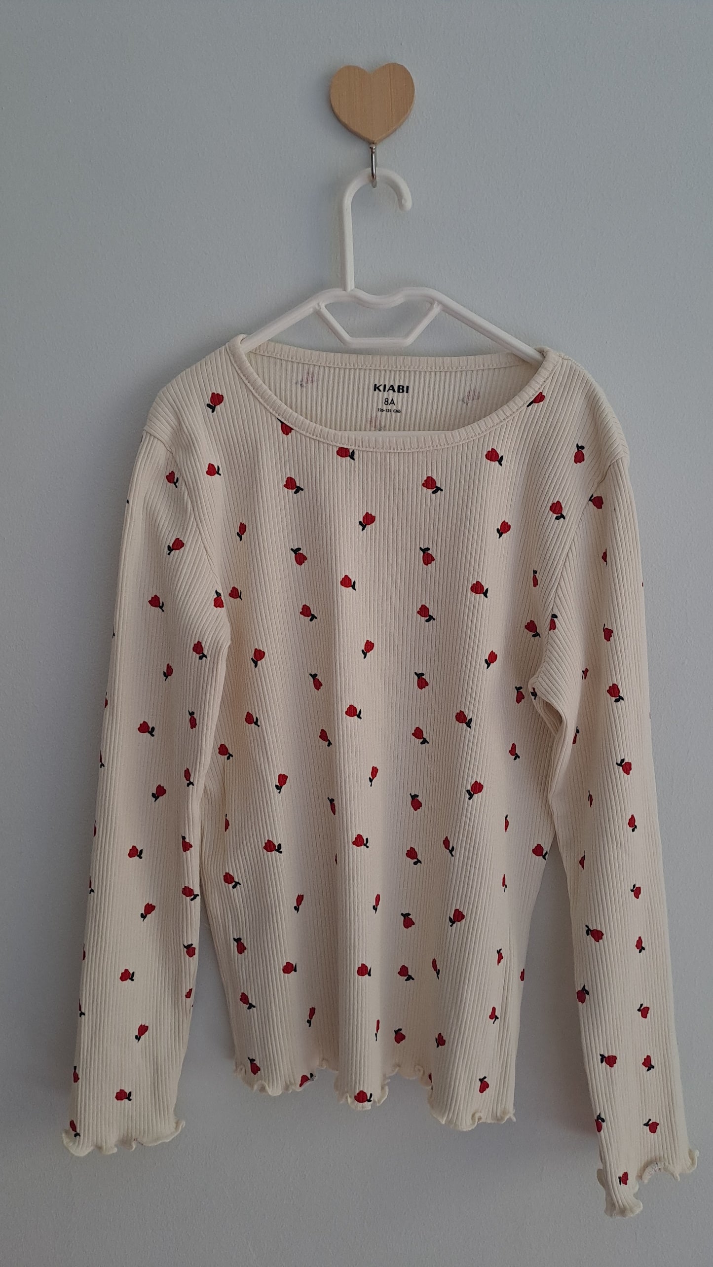 Girls Beige Cotton Long Sleeve Shirt with Red Flowers – Kiabi (Age 7-8)