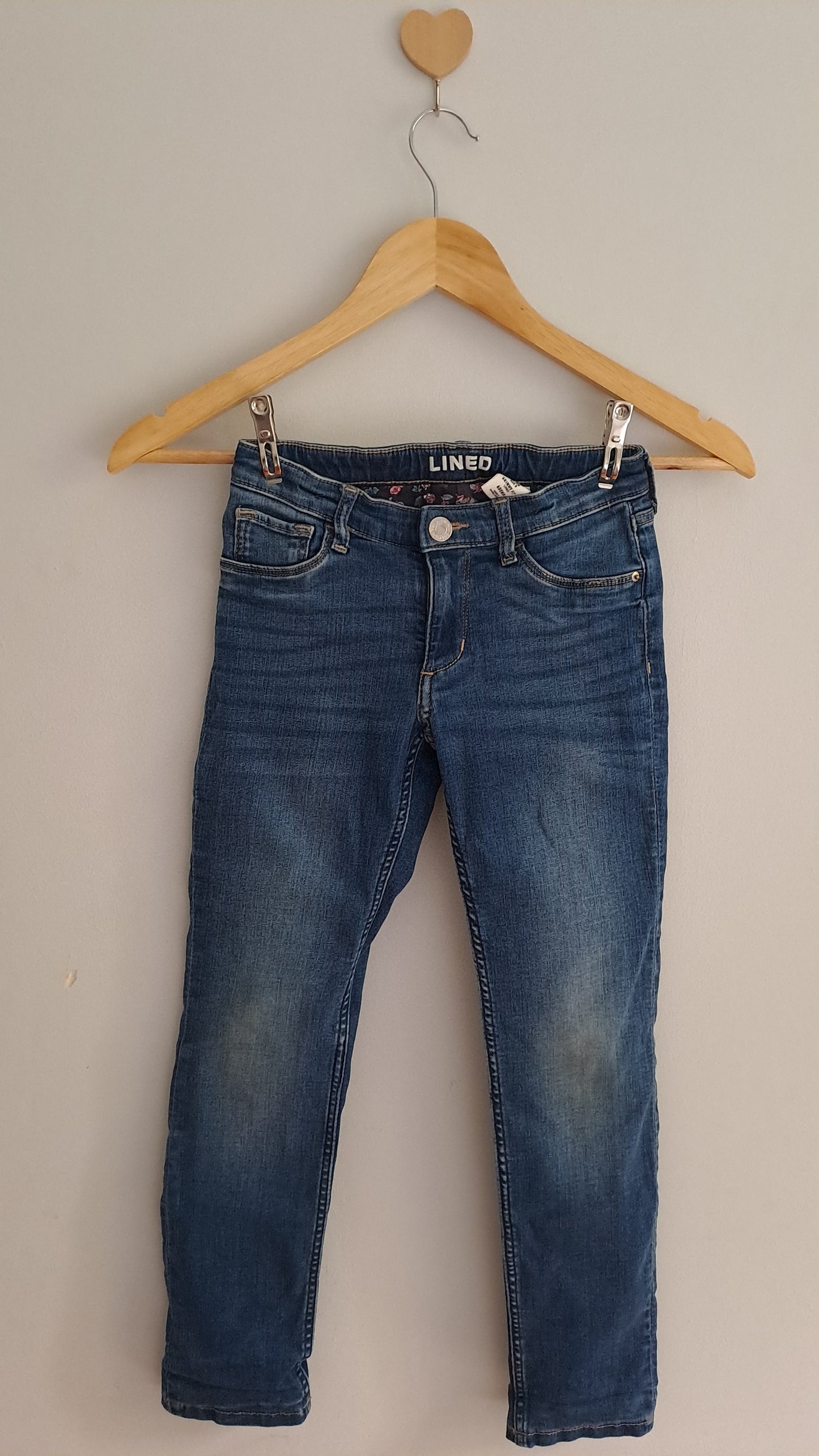 Girls Dark Wash Skinny Jeans with Floral Lining (Age 7-8)
