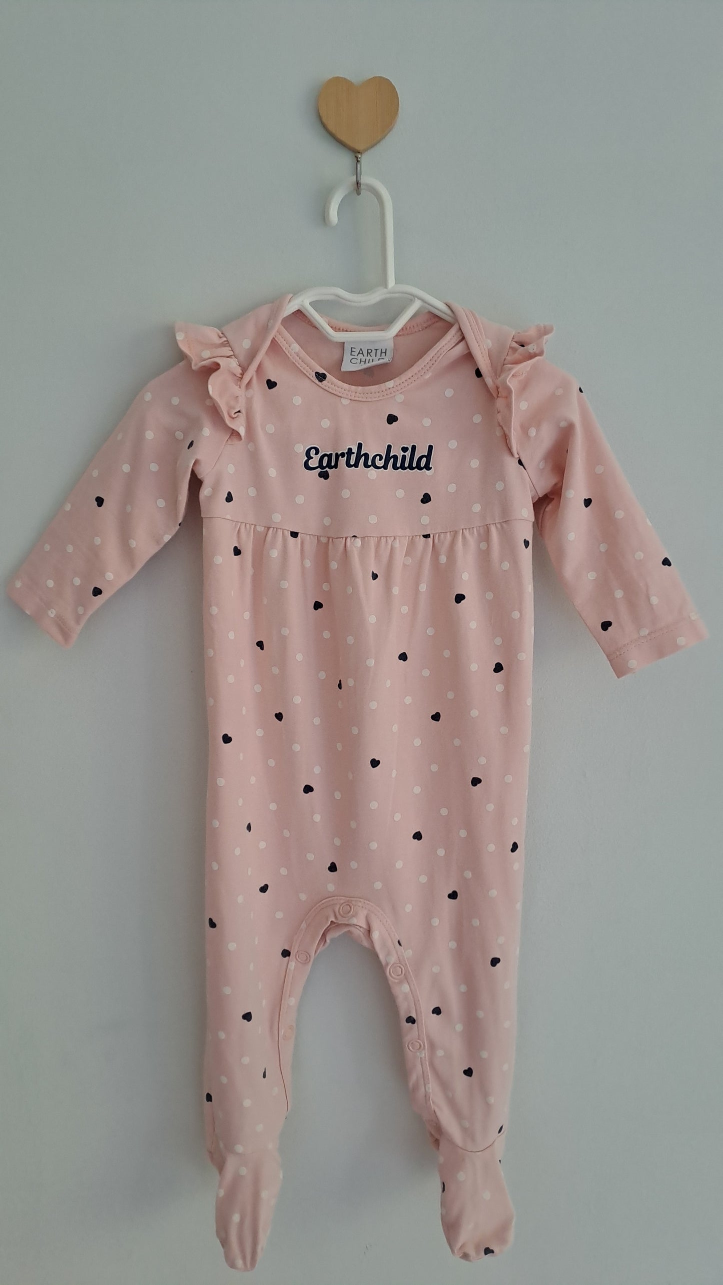 Earthchild Light Pink Long Sleeve Onesie with Hearts & Dots 3-6 Months