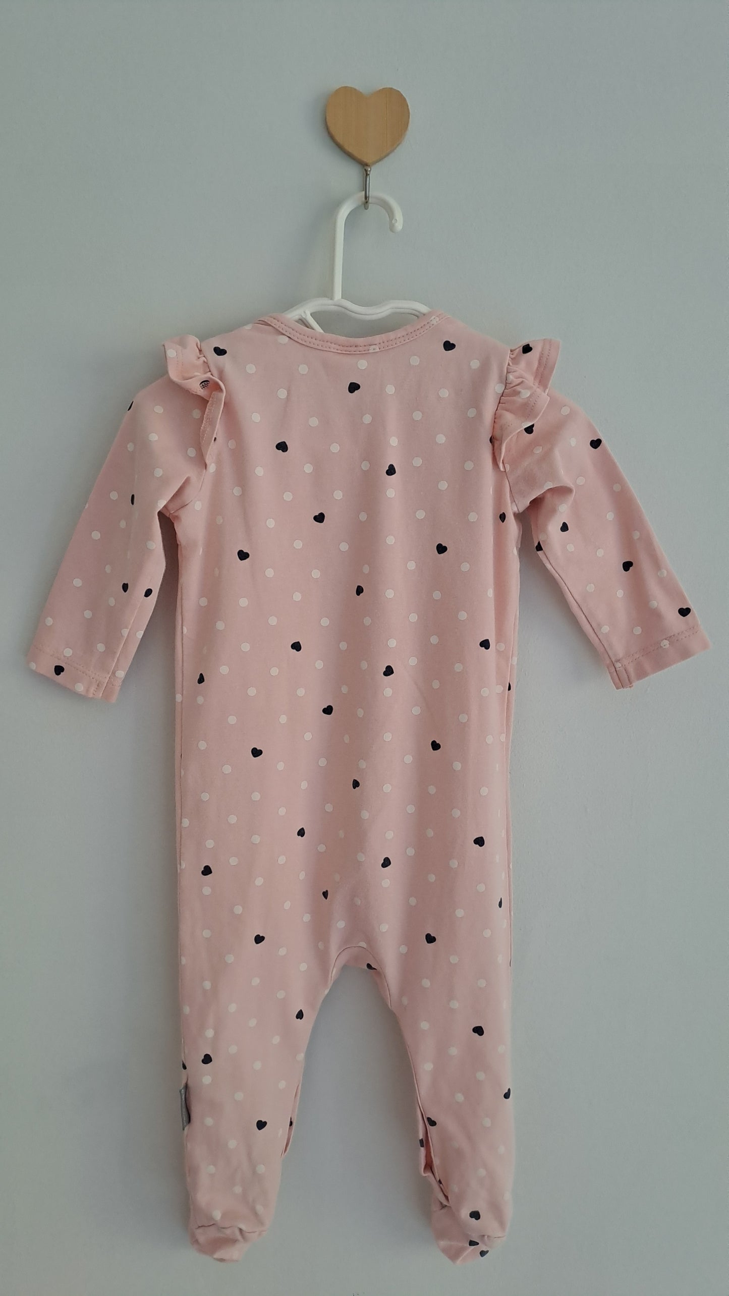 Earthchild Light Pink Long Sleeve Onesie with Hearts & Dots 3-6 Months