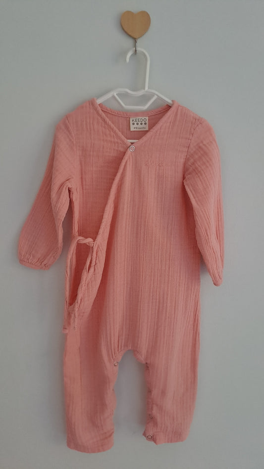 Keedo Pink Muslin Wrap Around Onesie 9-12 Months