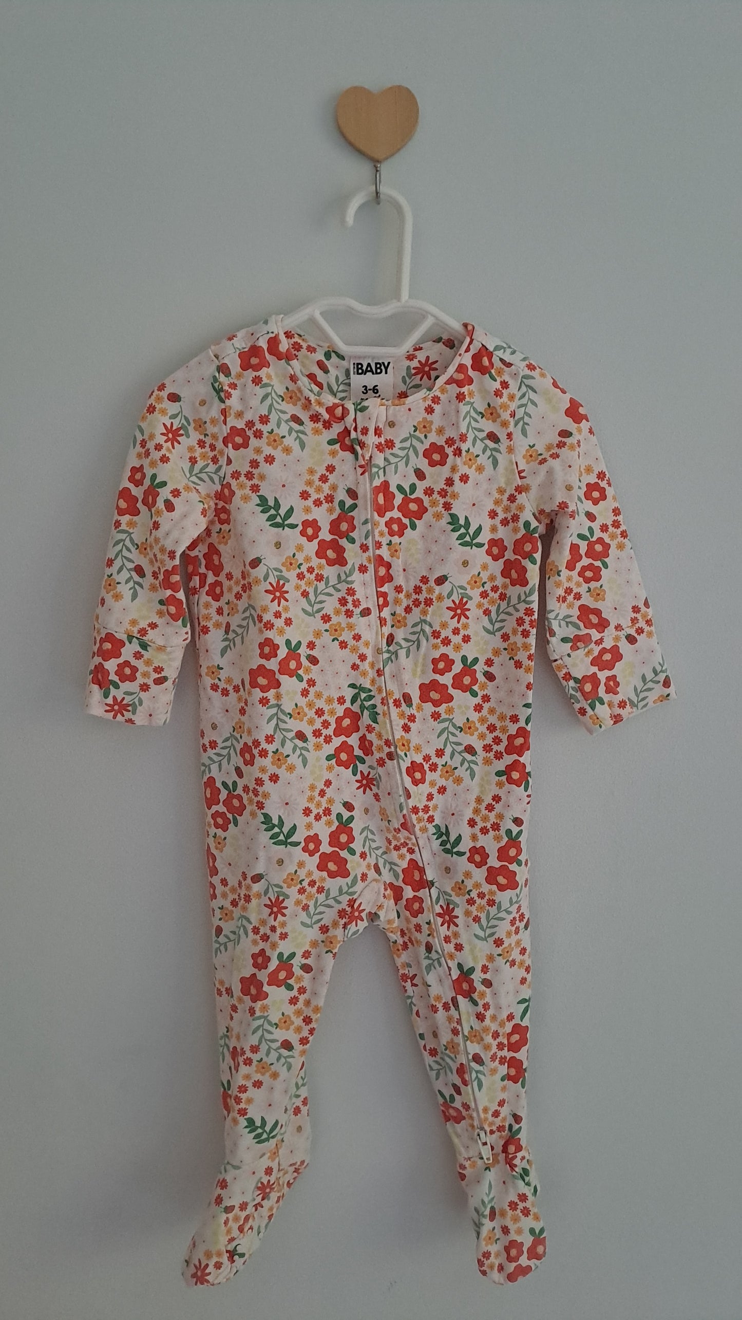 Cotton On Floral & Ladybird Zip Onesie 3-6 Months