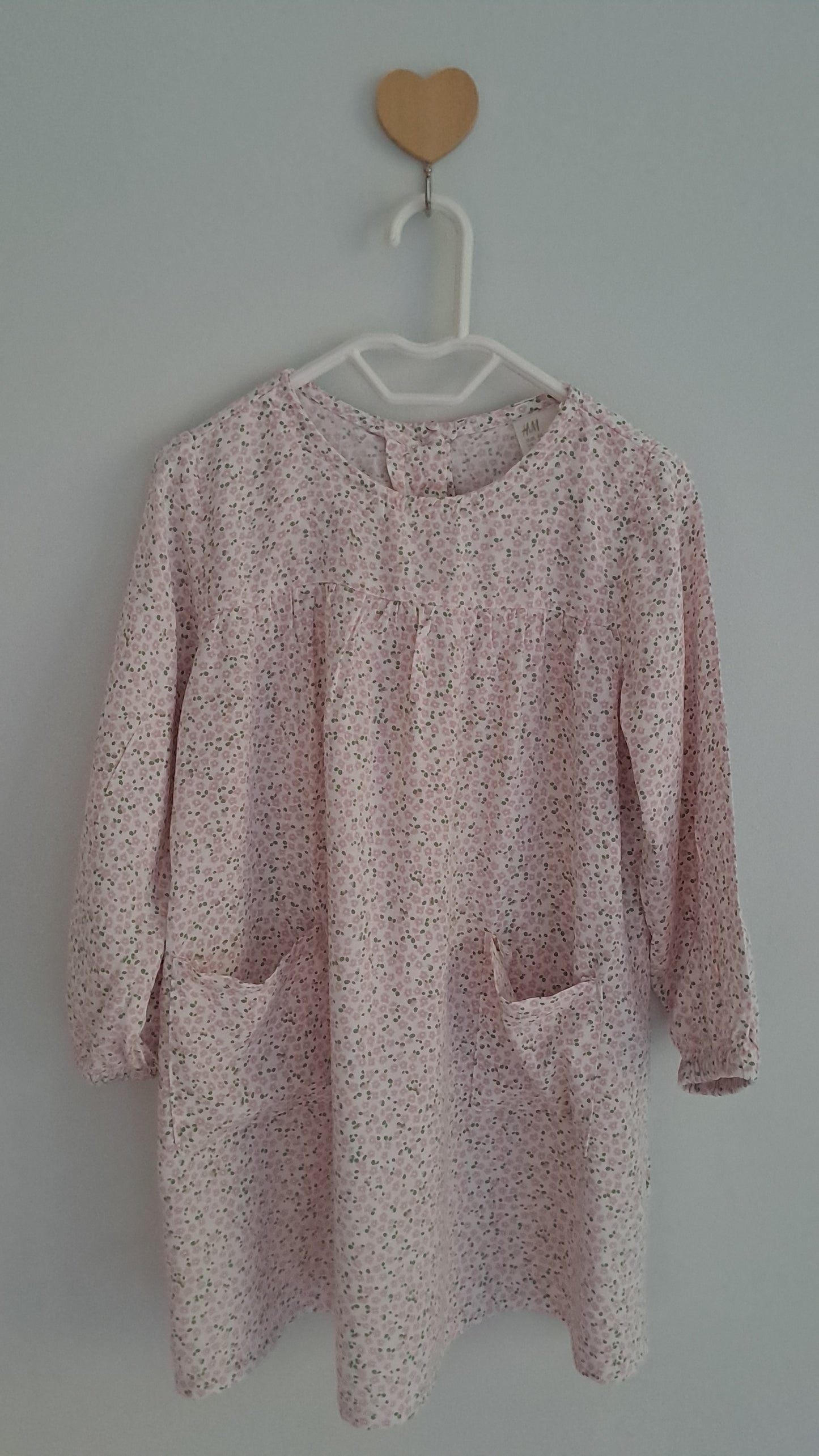White & Pink Tiny Floral Long Sleeve Dress H&M 12-18 Months