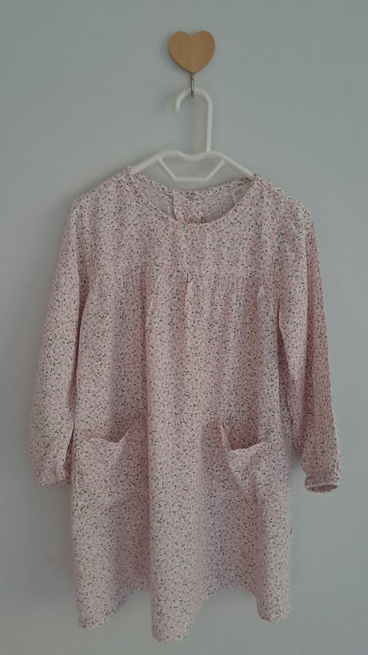 White & Pink Tiny Floral Long Sleeve Dress H&M 12-18 Months