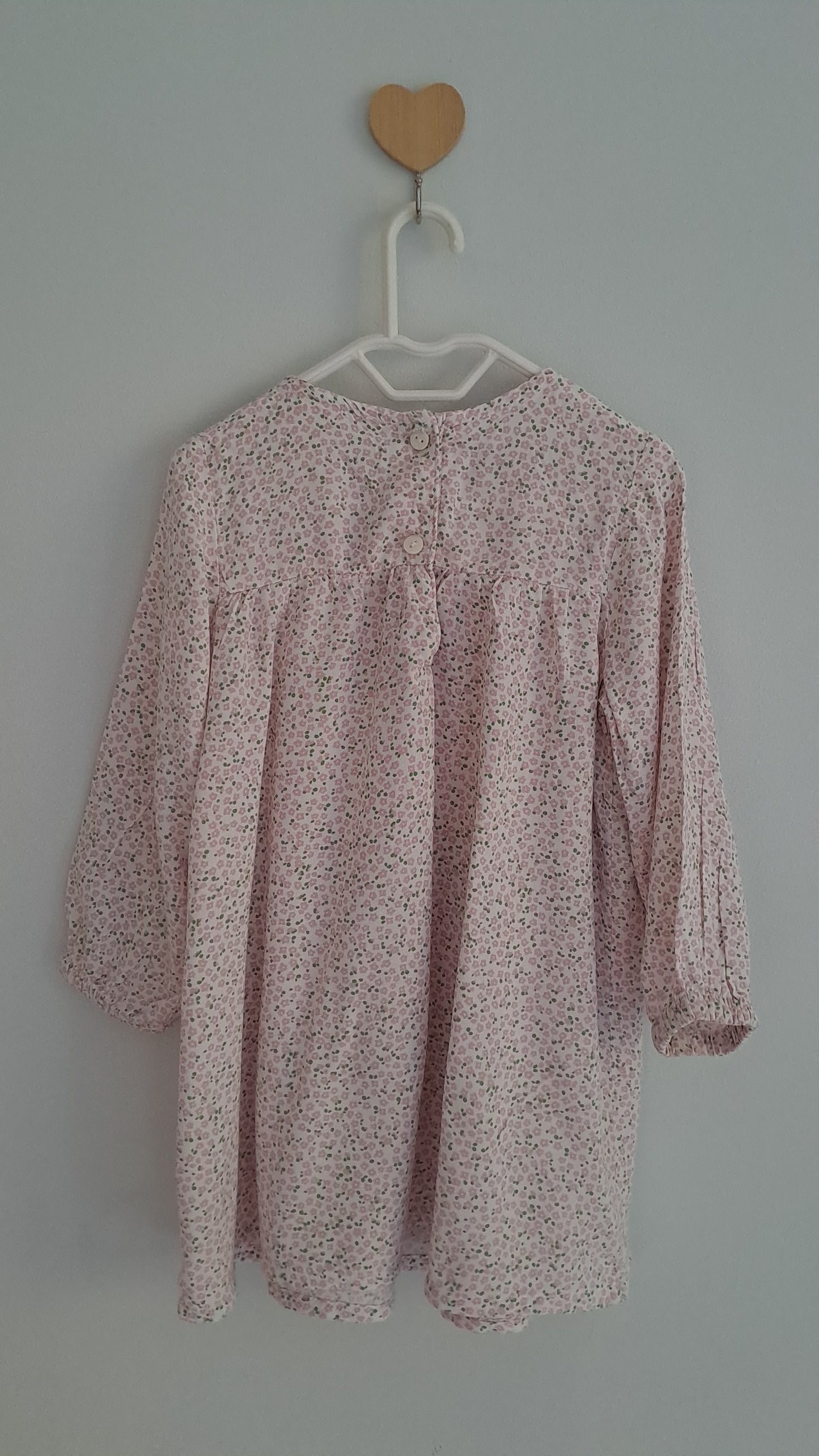 White & Pink Tiny Floral Long Sleeve Dress H&M 12-18 Months