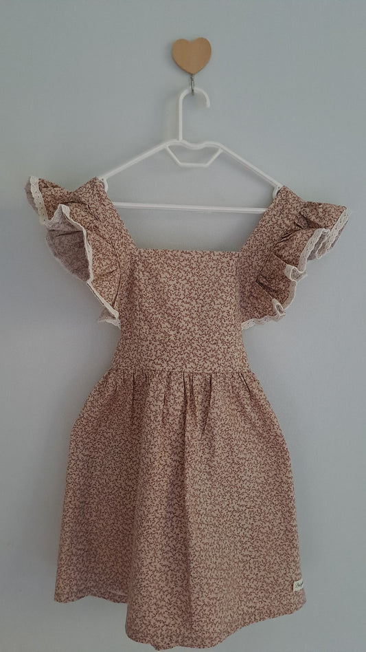 Ditsy Floral Pinafore Dress with Lace Ruffle Sleeves Babydoll Apparel 18-24 Months
