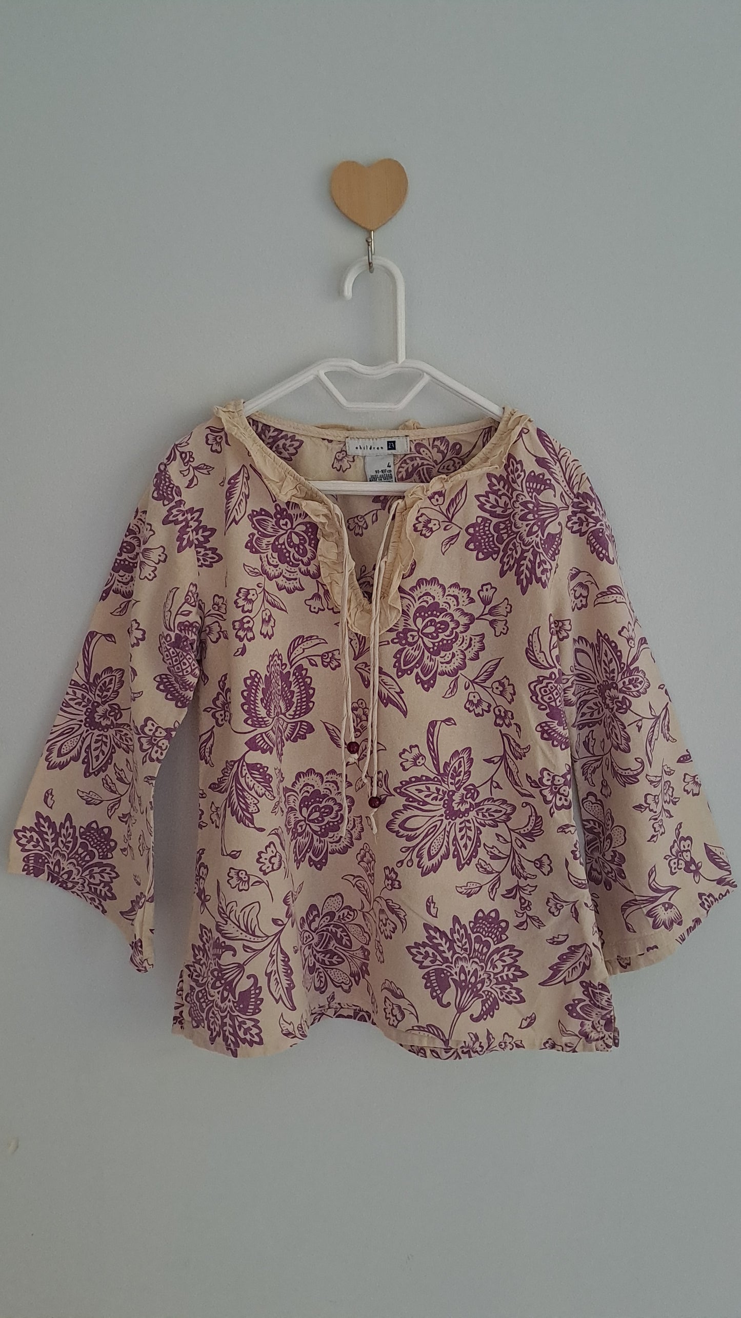 Beige & Purple Floral Kurta-Style Top Zara 3-4 Years