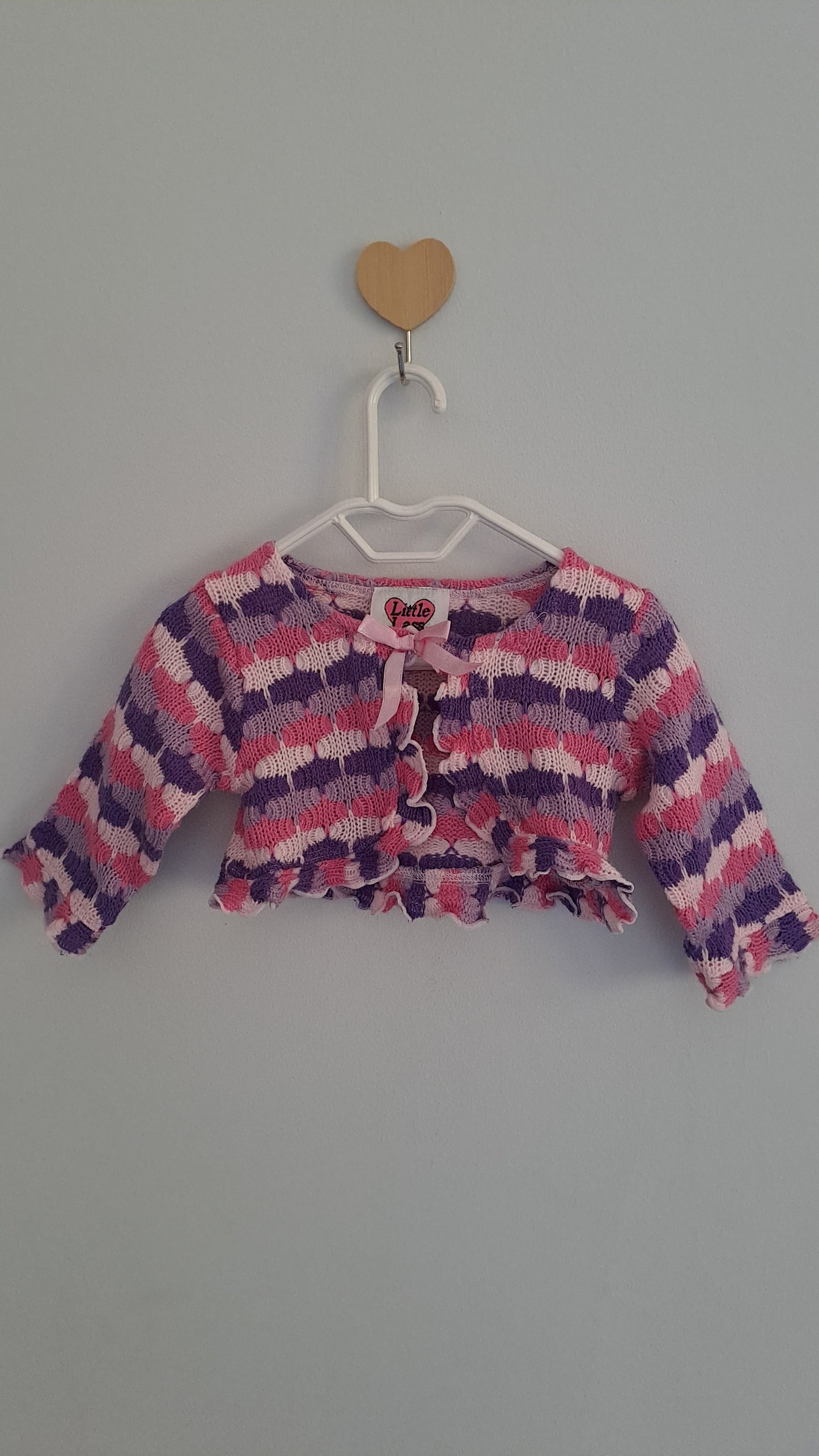 Little Lass Pink & Purple Striped Knit Shrug 0-3 Months