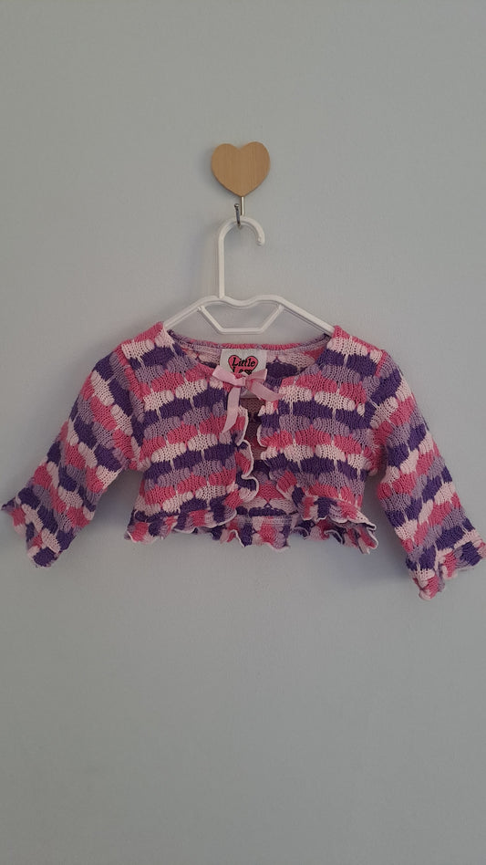 Little Lass Pink & Purple Striped Knit Shrug 0-3 Months