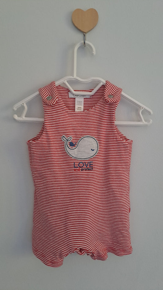 Obaïbi Red & White Striped Whale Bubble Romper Newborn 0-1 Month