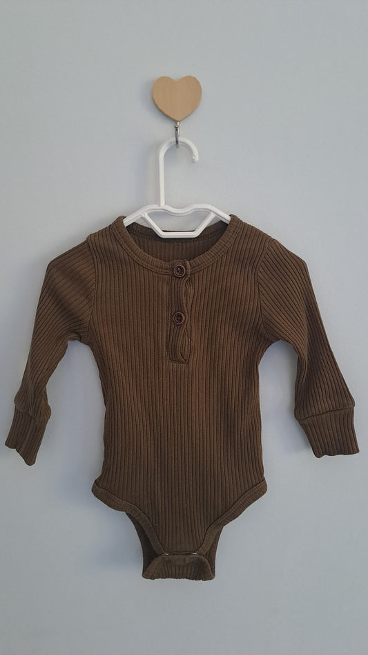 Bare Necessities Olive Green Ribbed Henley Long Sleeve Bodysuit Newborn 0-1 Month