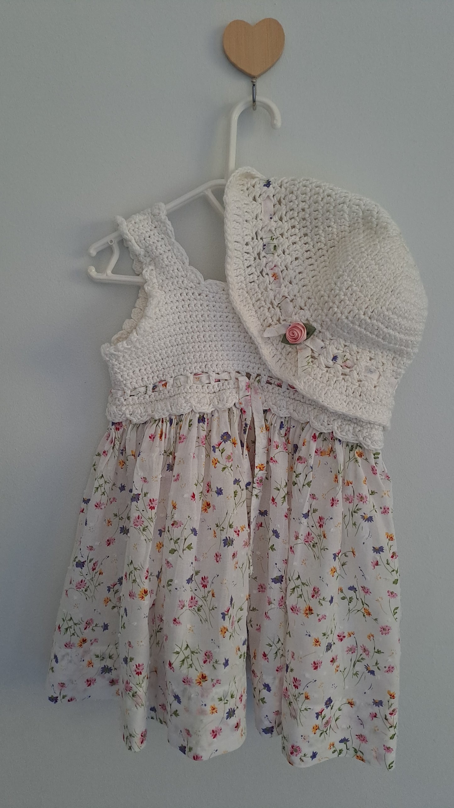 Handmade Crochet Top & Hat with Floral Skirt Set 6-12 Months