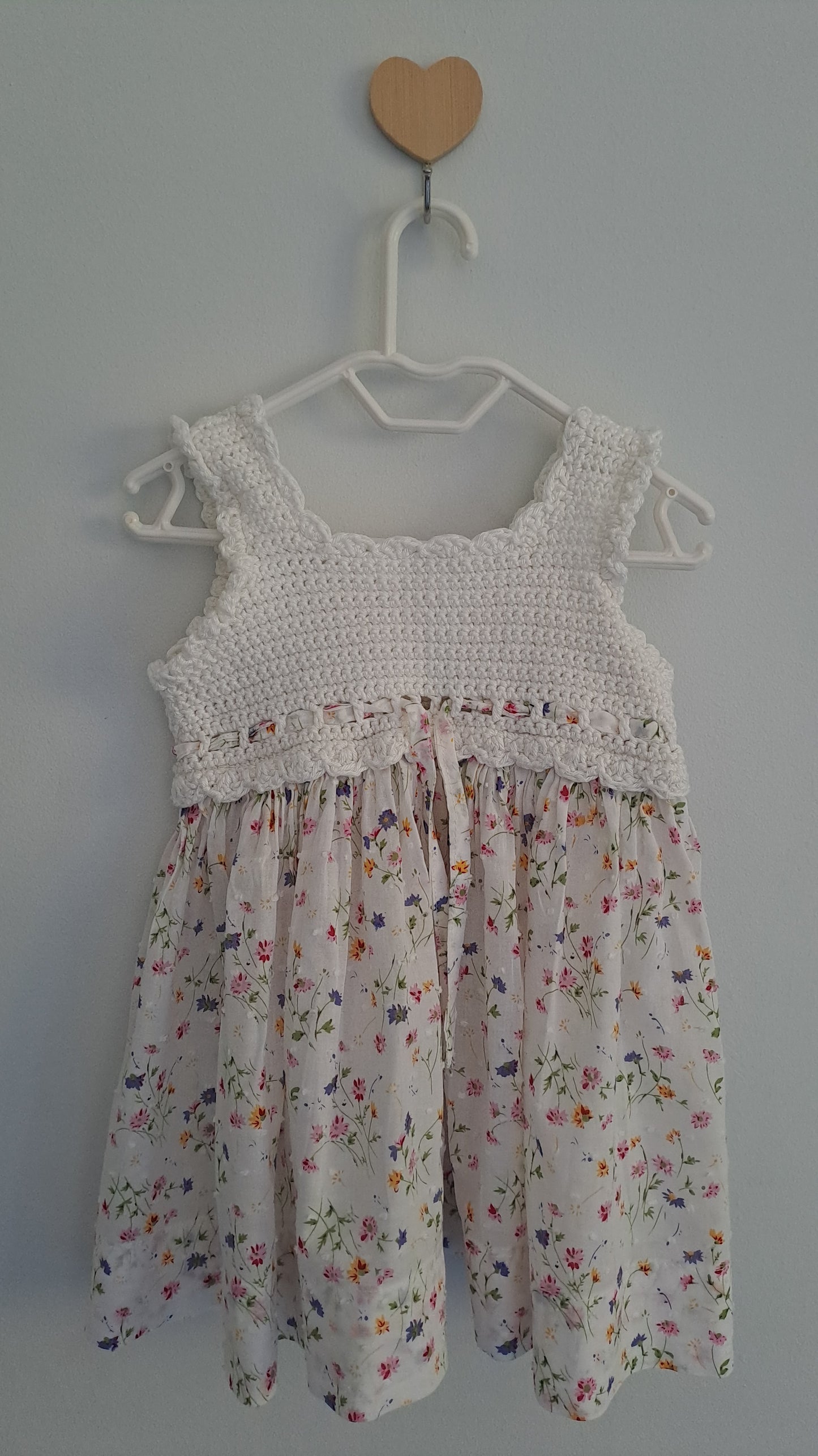 Handmade Crochet Top & Hat with Floral Skirt Set 6-12 Months