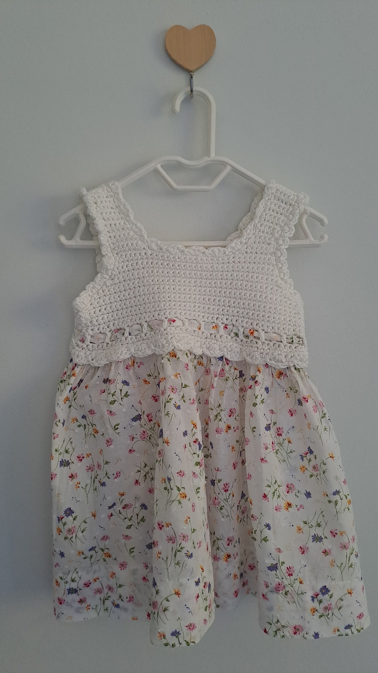 Handmade Crochet Top & Hat with Floral Skirt Set 6-12 Months