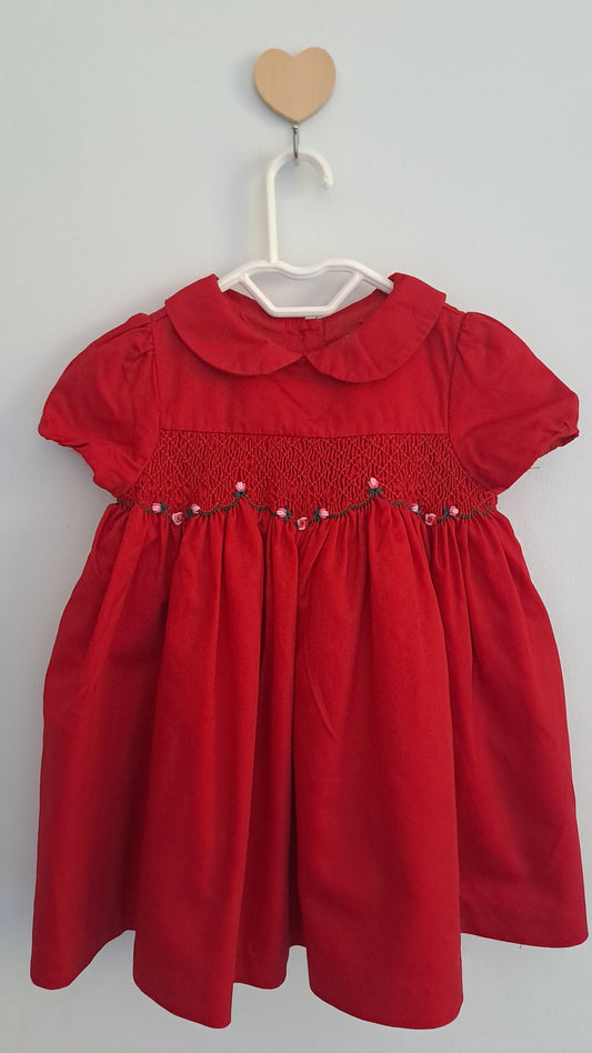 Janie & Jack Red Holiday Smocked Dress 6-12 Months