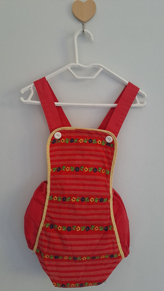 Vintage Red Embroidered Bubble Romper 18-24 Months
