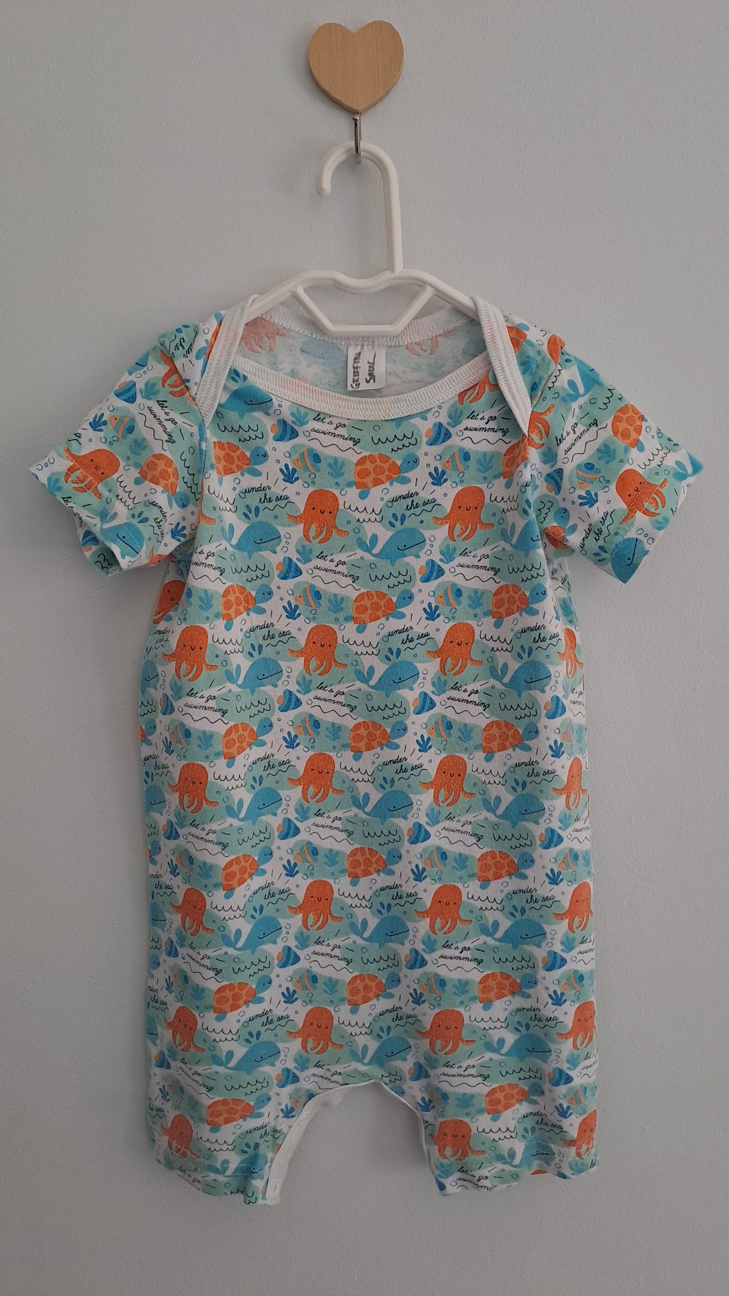 Cotton Turquoise & Orange Sea Themed Summer Romper 12-18 Months