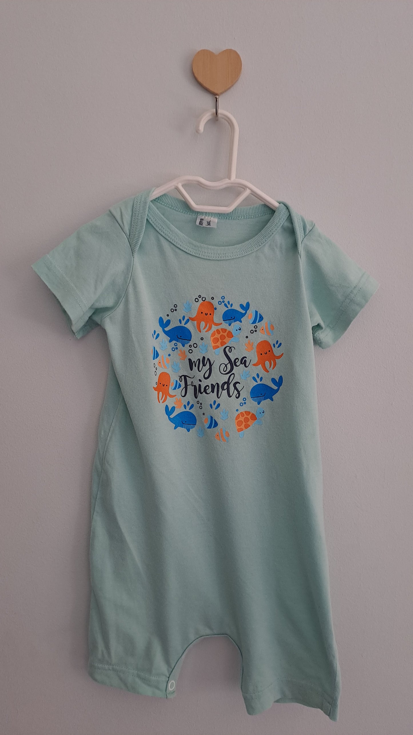 Cotton Turquoise & Orange Sea Themed Summer Romper 12-18 Months