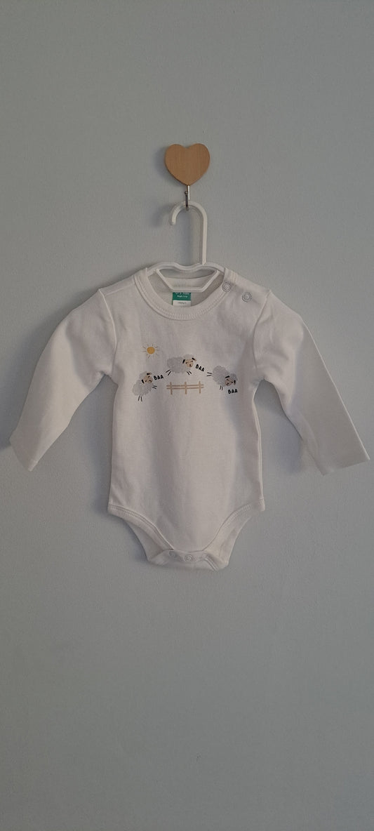 Ackermans White Sheep Print Long Sleeve Bodysuit 0-3 Months