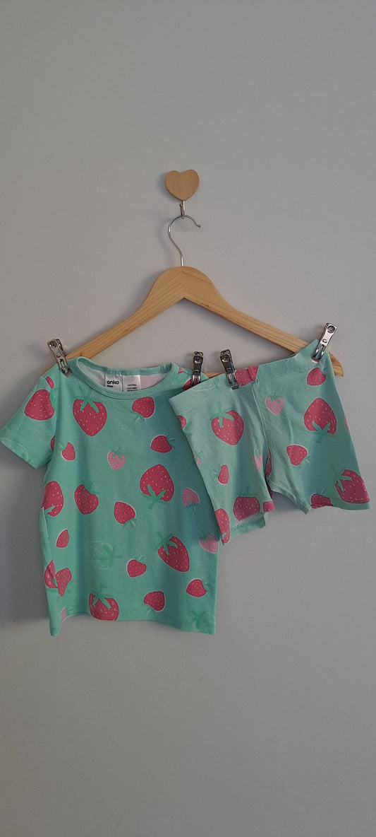 Anko Toddler Girls' Strawberry Print Pyjama Set Size 3-4 Years