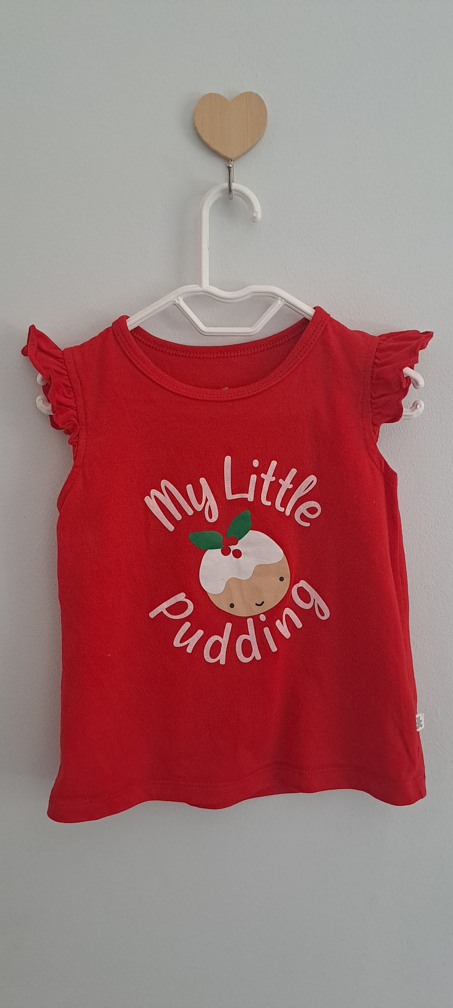 Woolworths Red Ruffled Sleeve My Little Pudding Top 12-18 Months