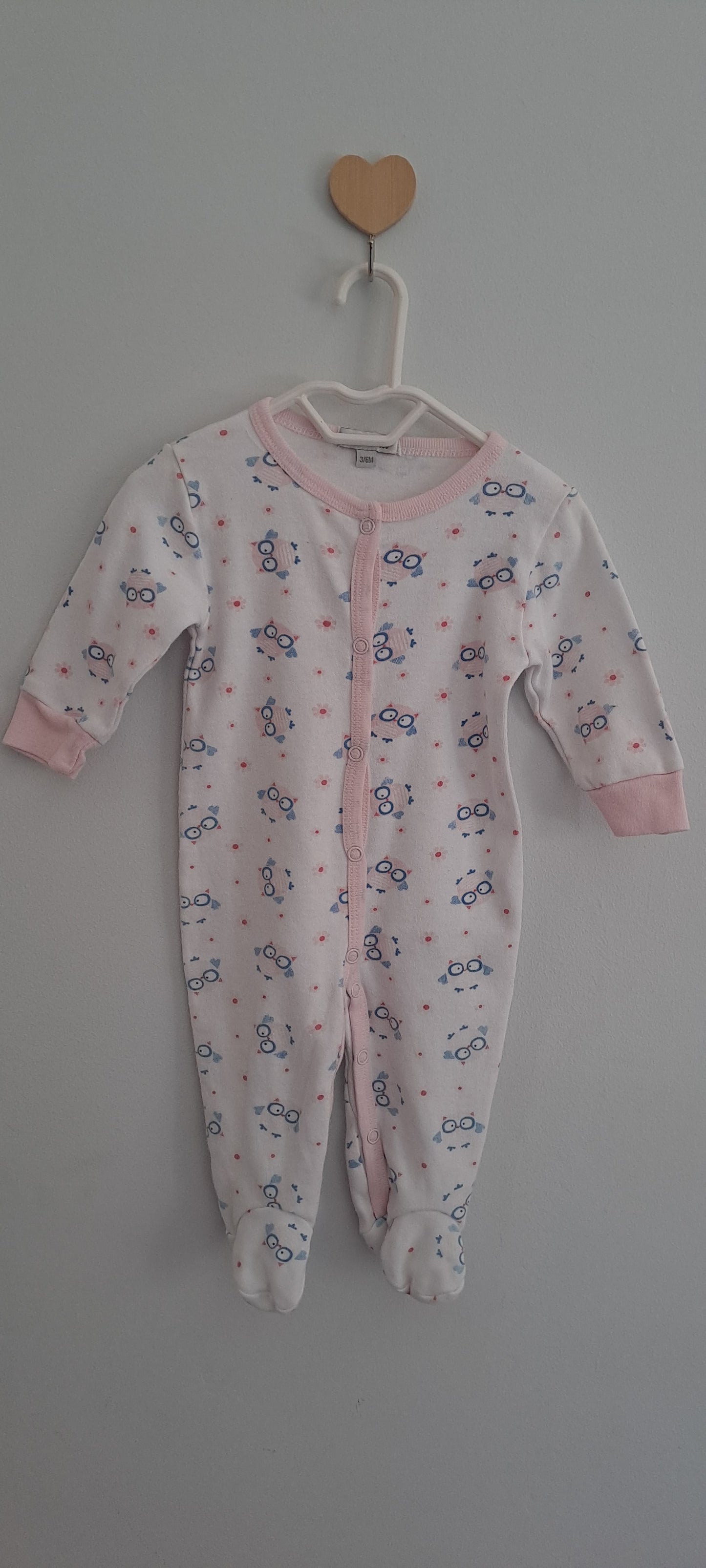 Mother's Choice White Pink & Blue Owl Print Onesie 3-6 Months