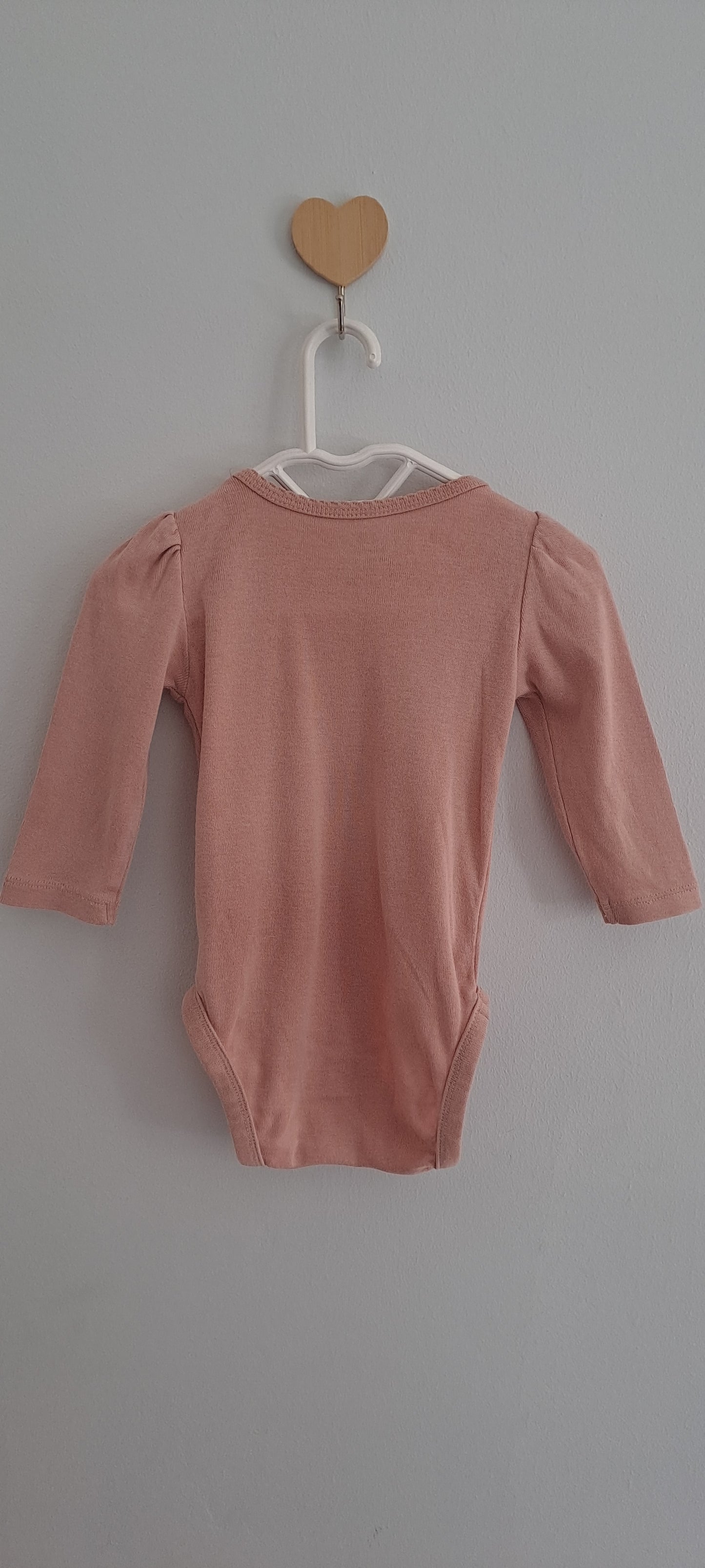 H&M Light Pink Lace Collar Heart Print Long Sleeve Bodysuit 2-4 Months