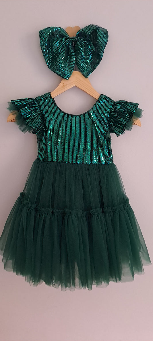 Amelia Lilly Forest Green Sequin & Tulle Special Occasions Dress 100cm (3-4 Years)