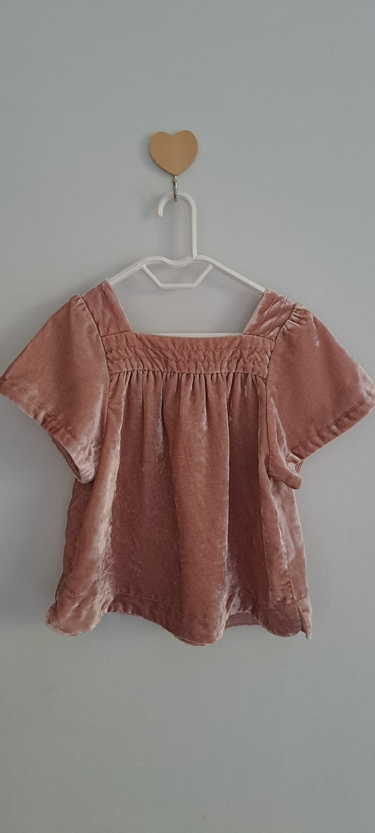 Zara Kids Crushed Velvet Smocked Top Dusty Rose 18-24 Months