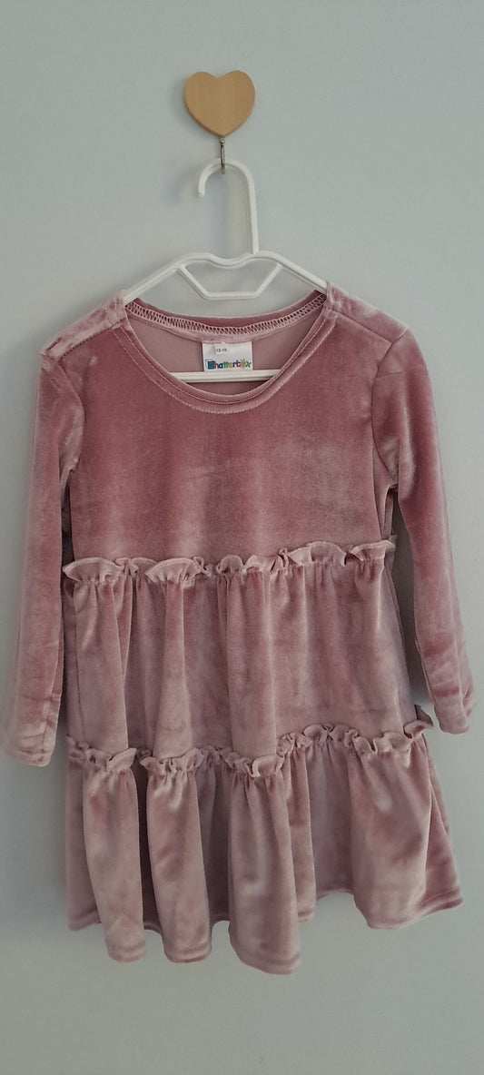 Chatterbox Tiered Dusky Pink Velvet Dress 12-18 Months