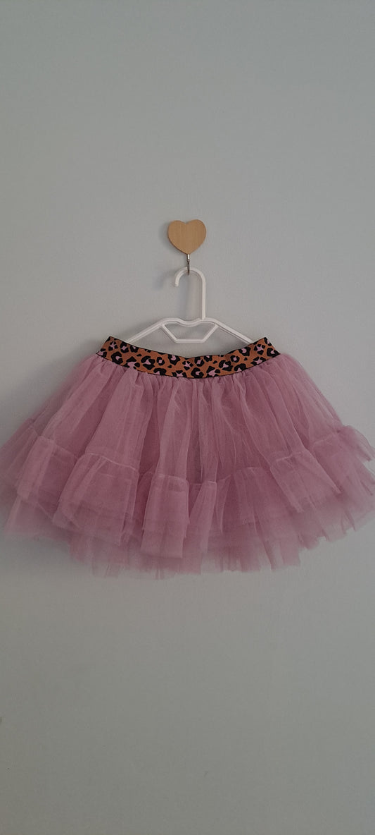 Cotton On Kids Pink Tulle Tutu Skirt with Leopard Print Waistband 1-2 Years