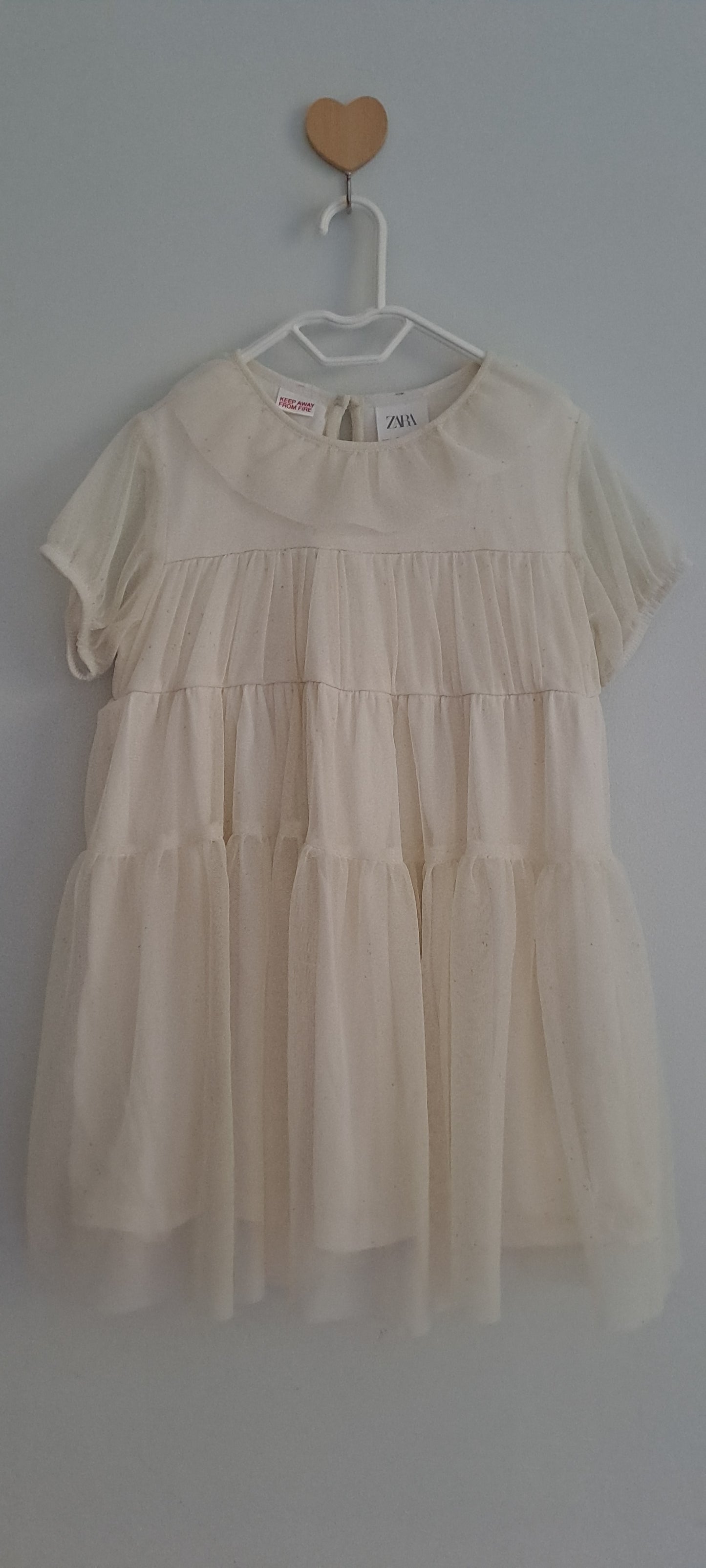 Zara Kids Off White & Gold Tiered Tulle Occasion Dress 3-4 Years